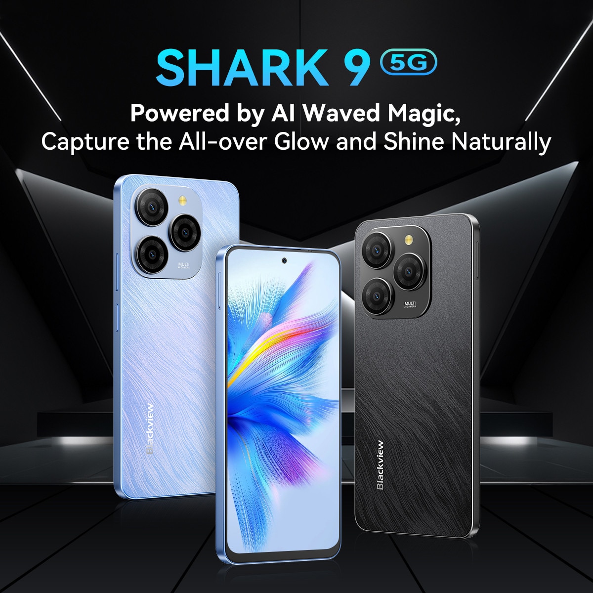 Telefon mobil Blackview Shark 9, 5G, 24GB Ram(8GB + 16GB/2TB), 256GB, 50MP+8MP, Octa-Core Android 14, 5000mAh/18W Cell Phone, 6.67" HD+, GPS/Fingerprint/Face ID Mobile Phones, Negru