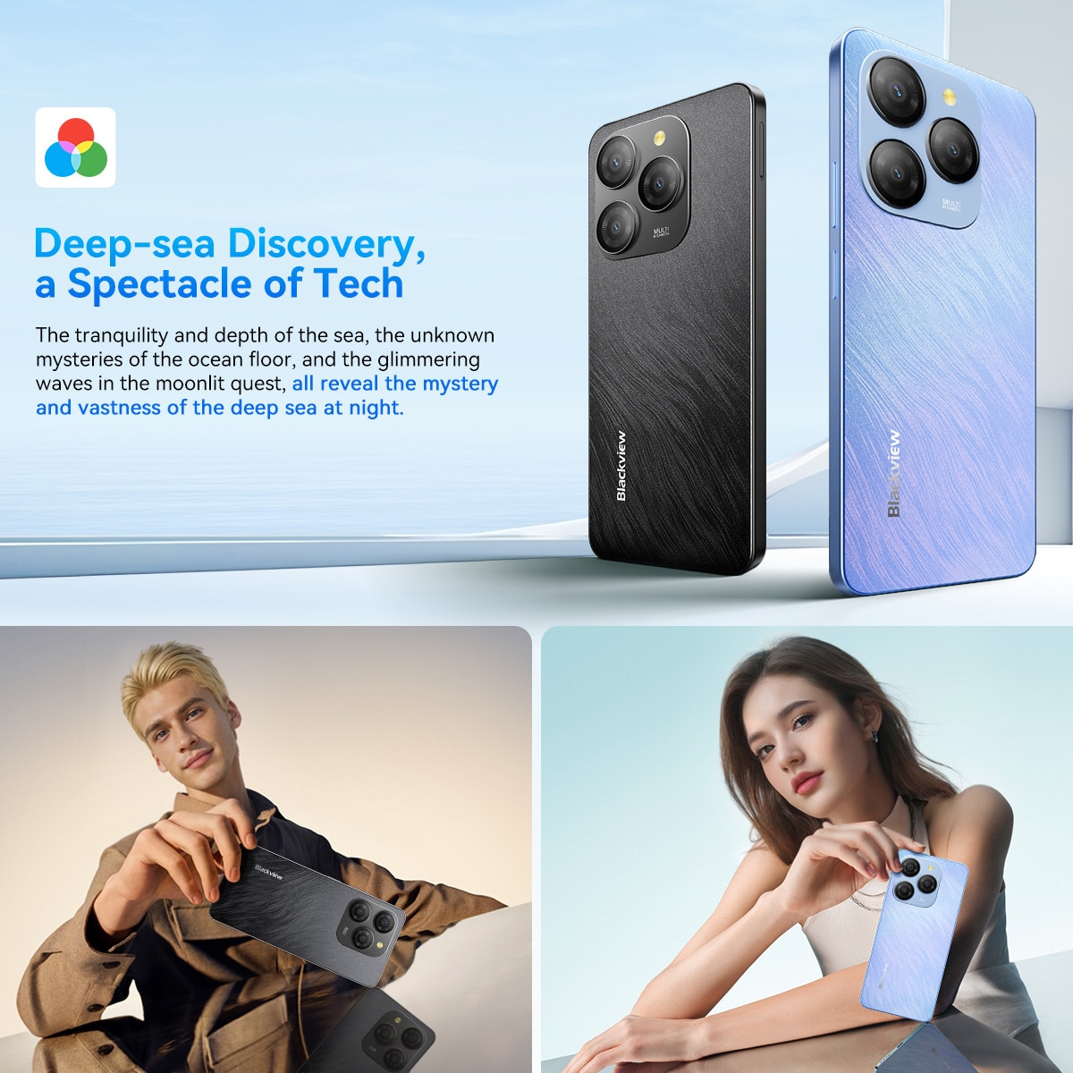 Telefon mobil Blackview Shark 9, 5G, 24GB Ram(8GB + 16GB/2TB), 256GB, 50MP+8MP, Octa-Core Android 14, 5000mAh/18W Cell Phone, 6.67" HD+, GPS/Fingerprint/Face ID Mobile Phones, Albastru