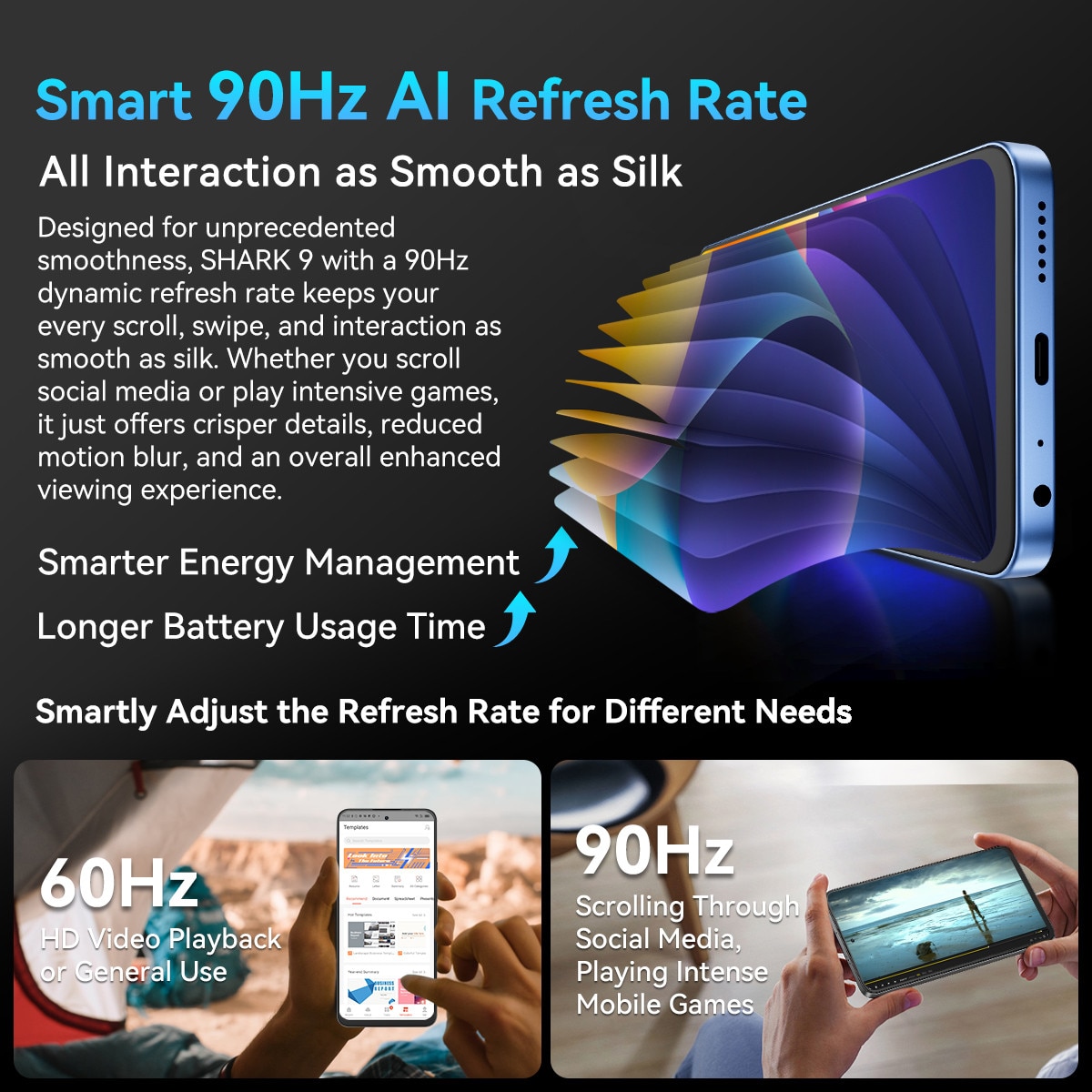 Telefon mobil Blackview Shark 9, 5G, 24GB Ram(8GB + 16GB/2TB), 256GB, 50MP+8MP, Octa-Core Android 14, 5000mAh/18W Cell Phone, 6.67" HD+, GPS/Fingerprint/Face ID Mobile Phones, Negru