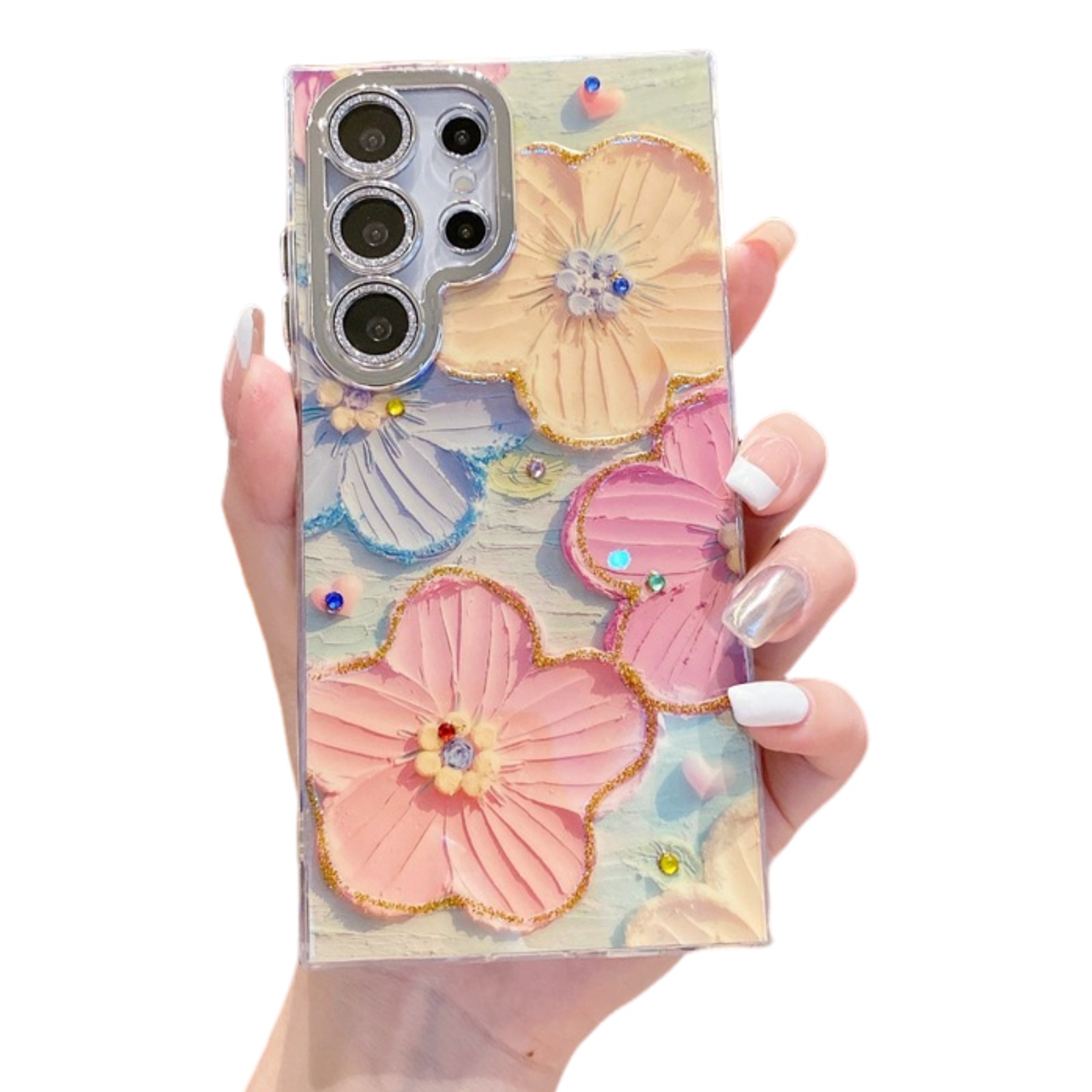Husa telefon, TREXORA, pentru Samsung S25 Ultra, design floral cu cristale, protectie 360, multicolor