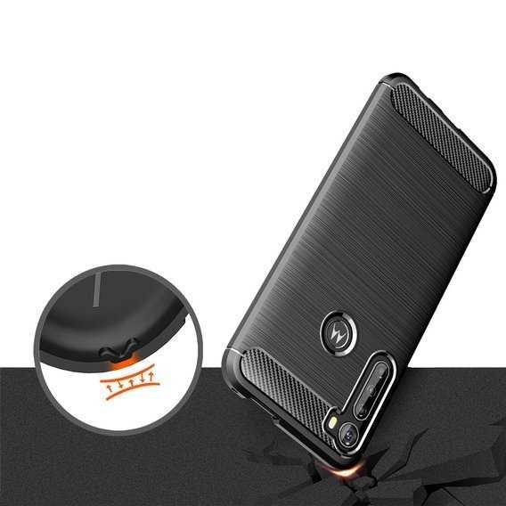 Husa blindata pentru Motorola One Fusion+, Spacecase Carbon puternica, durabila, care absoarbe socurile, rezistenta la zgarieturi, rezistenta la cadere, eleganta, textura Carbon, negru bine montat