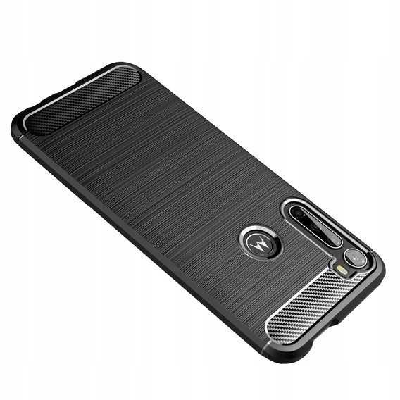 Husa blindata pentru Motorola One Fusion+, Spacecase Carbon puternica, durabila, care absoarbe socurile, rezistenta la zgarieturi, rezistenta la cadere, eleganta, textura Carbon, negru bine montat