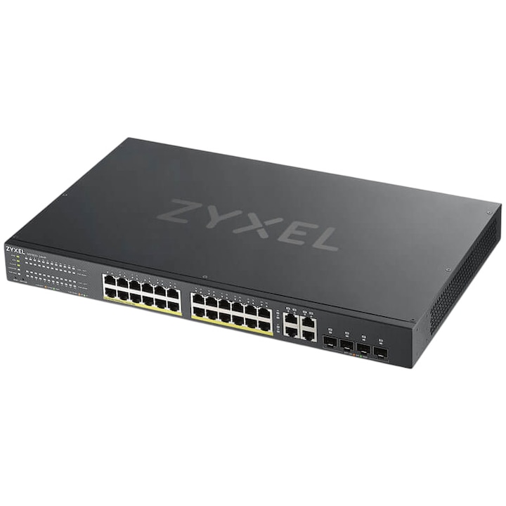 Zyxel GS1920-24HP switch, 24xGigabit port PoE+ kezelőszoftverrel, 375W, 356x108 mm, Fekete