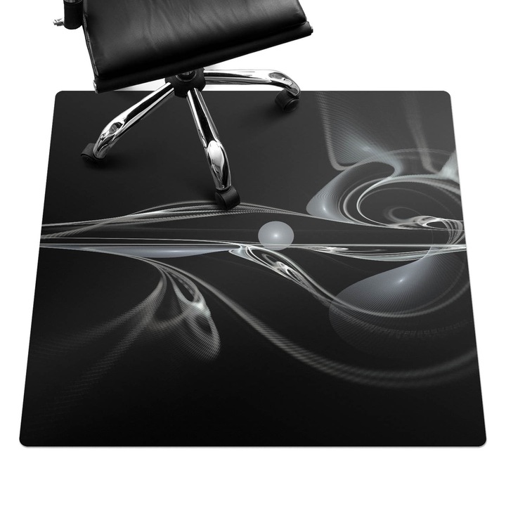 Szék alátét szőnyeg, Wallfluent, Absztrakt hullám, Fekete és fehér, 100x100 cm, 010250310050100003283