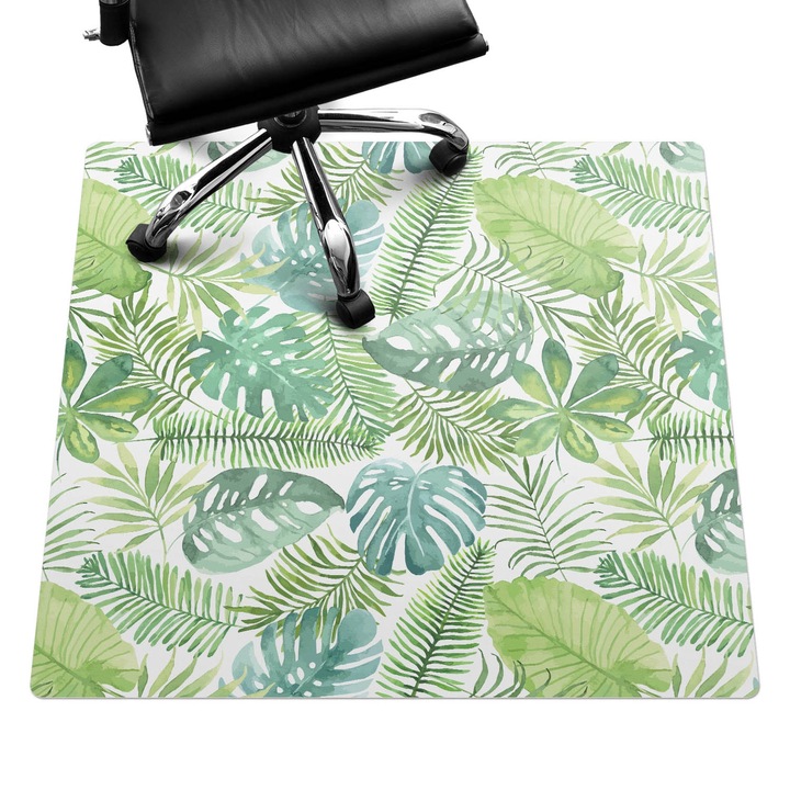 Covoras pentru protectie pardosea, Wallfluent, Frunze tropicale, Verde, 100x100 cm, 010250310050100006601