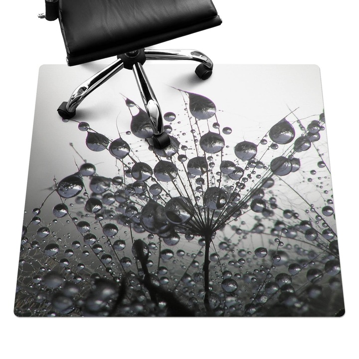 Íróasztal szék alátét, Wallfluent, Csepp a pitypangon, Fekete és fehér, 100x100 cm, 010250310050100006324