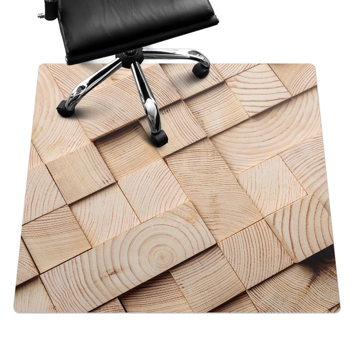 Irodai szék szőnyeg, Wallfluent, Fa mozaik, Bézs, 100x100 cm, 010250310050100010479