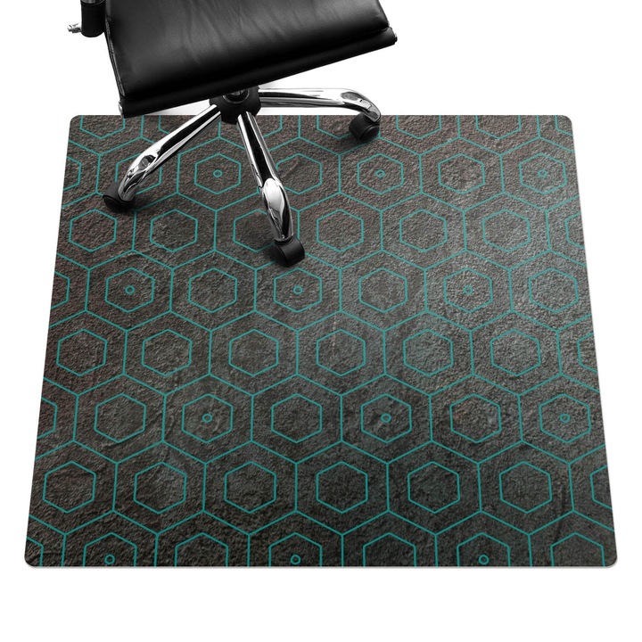 Irodai szék szőnyeg, Wallfluent, Geometriai minta, Zöld, 100x100 cm, 010250310050100020201