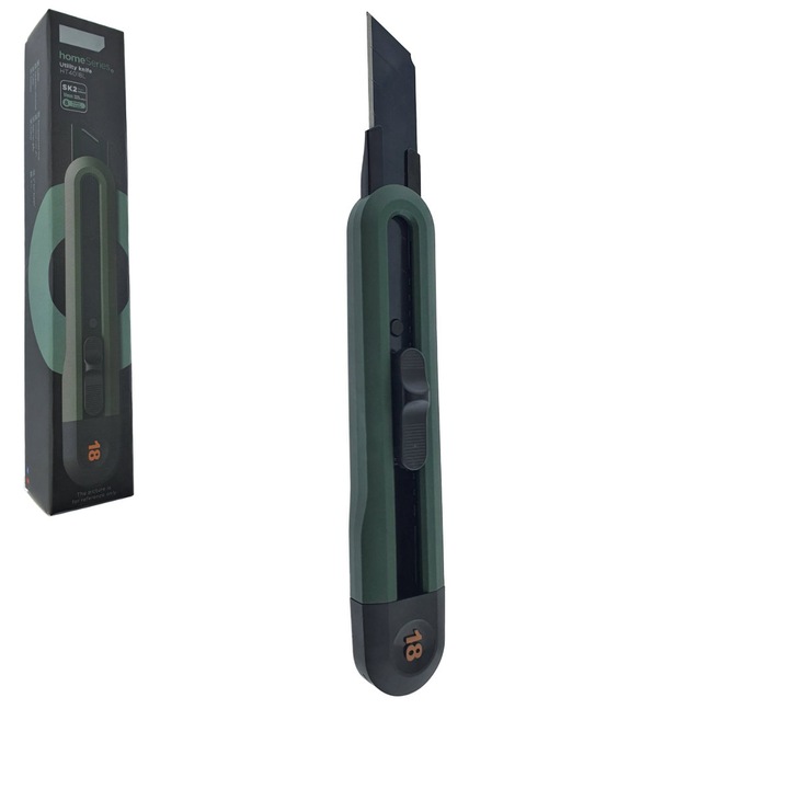 Cutter profesionist cu sina metalica model Home Series 00742, lama din inox SK2 innegrit cu 8 sectiuni, lungime lama 100 mm, latime lama 18 mm, verde inchis