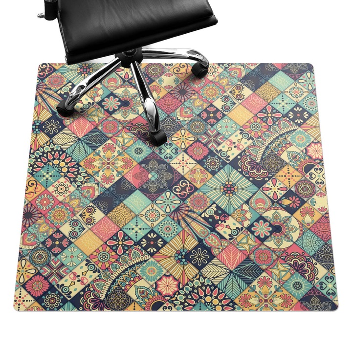 Székalátét, Wallfluent, Virágos patchwork, Zöld, 100x100 cm, 010250310050100013179