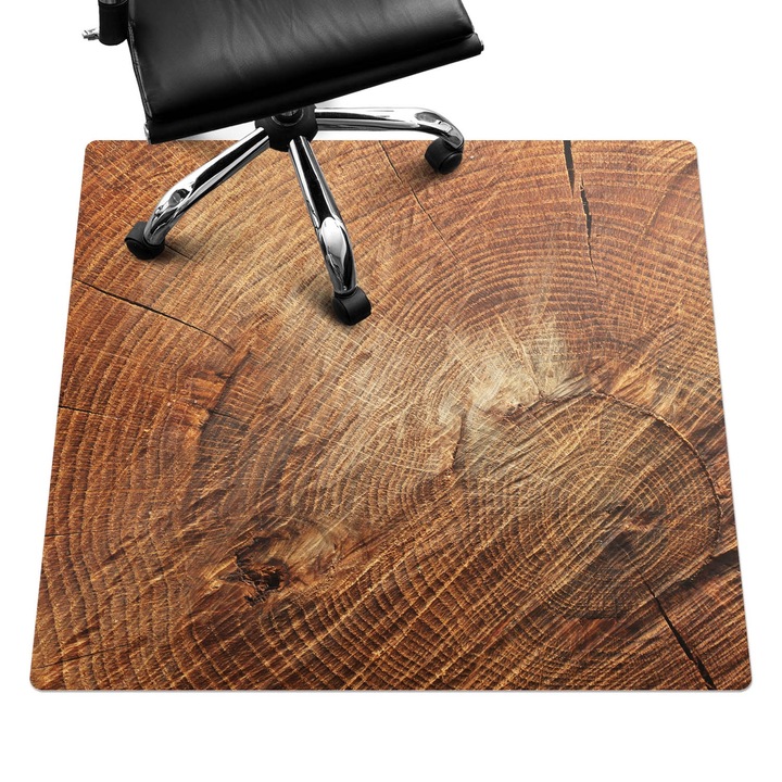 Szék alátét szőnyeg, Wallfluent, Fa gyűrűk, Barna, 100x100 cm, 010250310050100027232