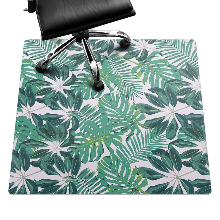 Irodai szék szőnyeg, Wallfluent, Trópusi levelek, Zöld, 100x100 cm, 010250310050100020526