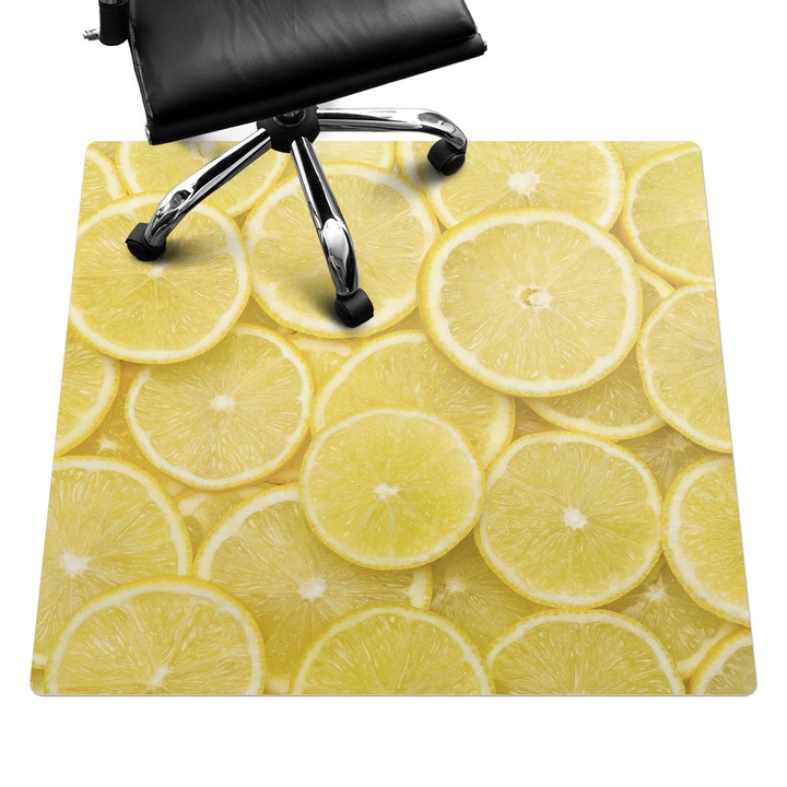 Covoras pentru protectie pardosea, Wallfluent, Felii de citrice, Galben, 100x100 cm, 010250310050100027531