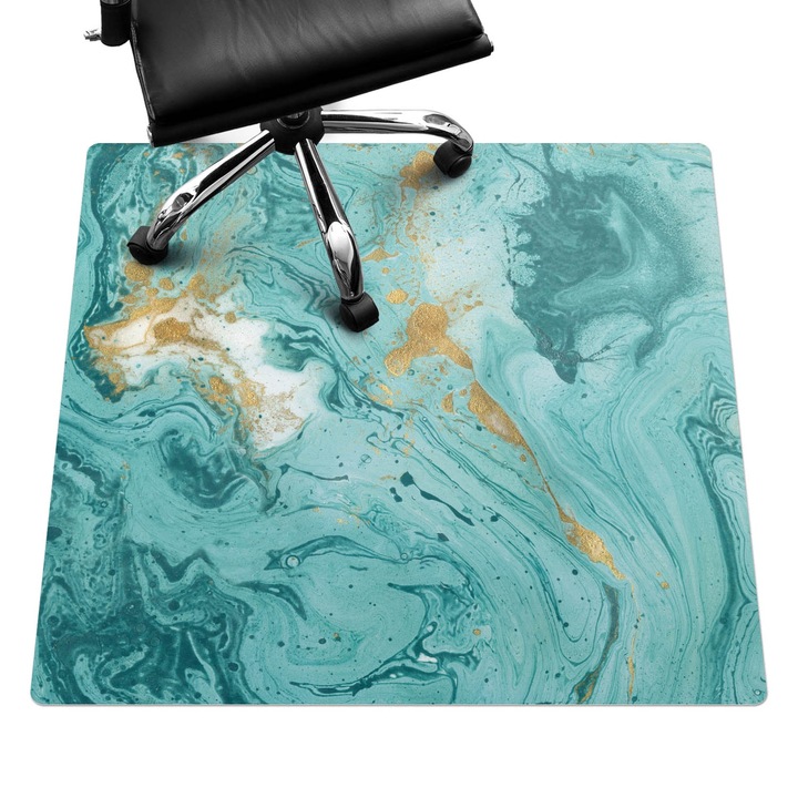 Szék alátét szőnyeg, Wallfluent, Márvány sis-flores, Türkiz, 100x100 cm, 010250310050100019114