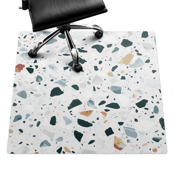 Íróasztal szék alátét, Wallfluent, Terrazzo mozaik, Szürke, 100x100 cm, 010250310050100020960