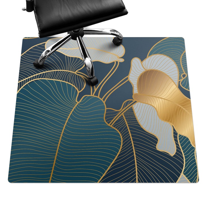 Székalátét, Wallfluent, Elegáns levelek, Tengerészkék, 100x100 cm, 010250310050100029190