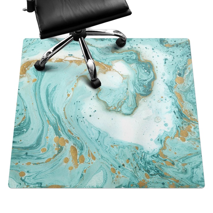 Padlóvédő székalátét, Wallfluent, Márvány hullámok, Türkiz, 100x100 cm, 010250310050100029774