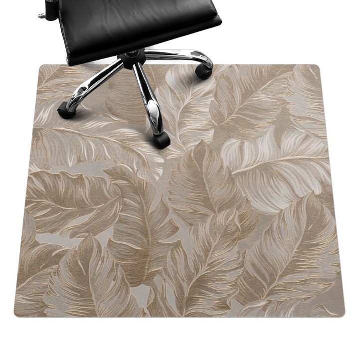 Szék alátét szőnyeg, Wallfluent, Finom stílusú levelek, Bézs, 100x100 cm, 010250310050100030839