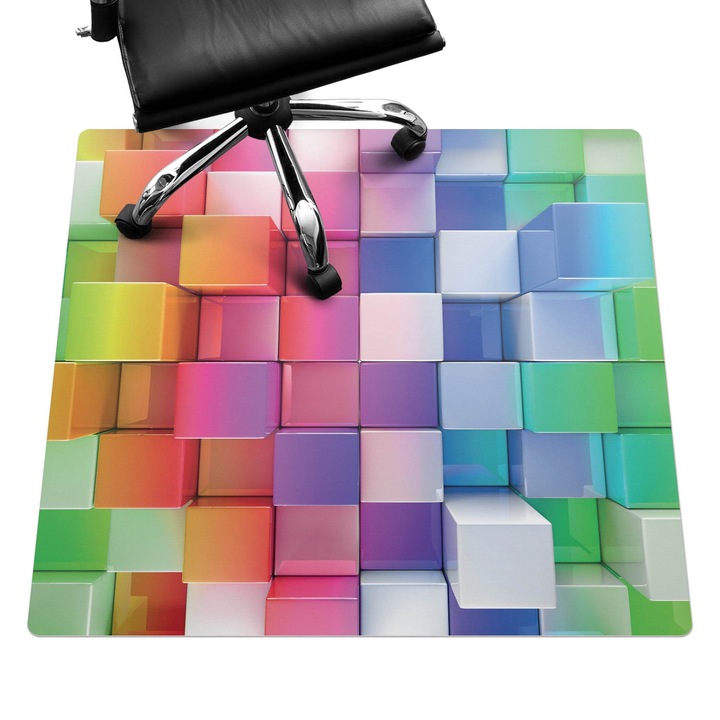 Szék szőnyeg, Wallfluent, Színes 3D kockák, Többszínű, 100x100 cm, 010250310050100019146