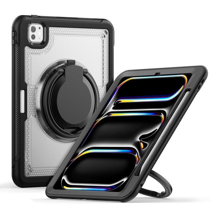 iPad Pro 11 2024 készülékkel kompatibilis táblagép tok, Honeycomb Hybrid, fogantyú és szíj, átlátszó