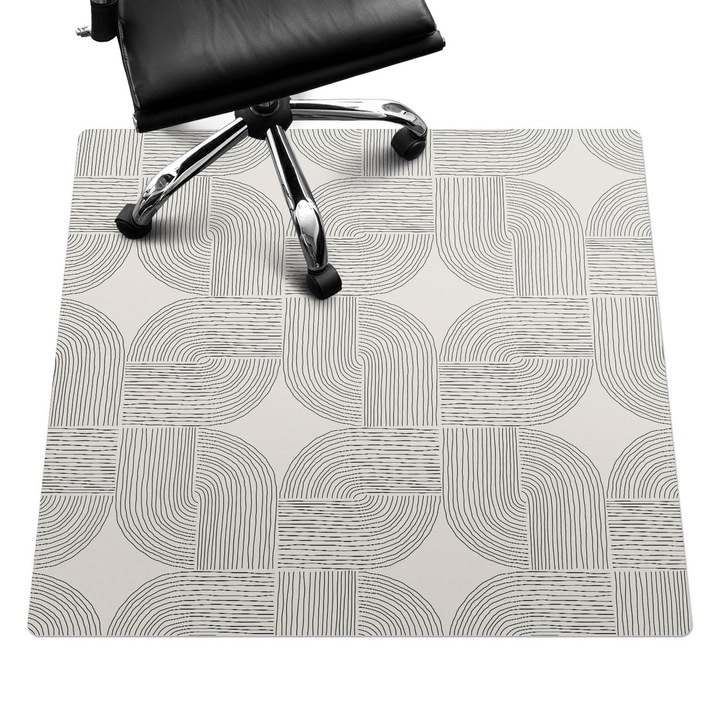 Protectie podea scaun birou, Wallfluent, Model de linii geometrice, Bej, 100x100 cm, 010250310050100033365