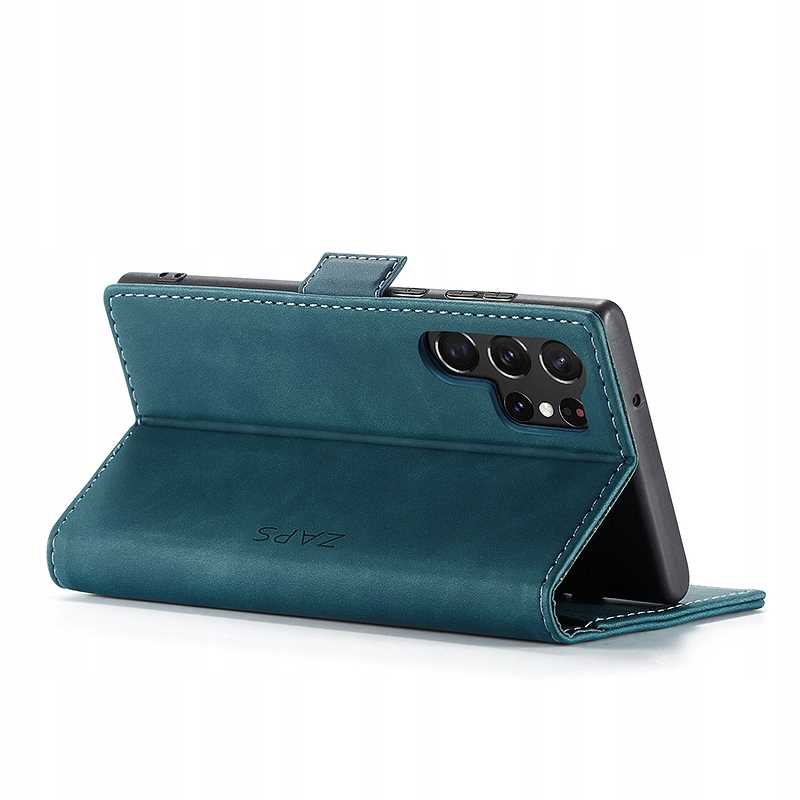 Husa din piele cu clapa pentru Samsung Galaxy S23 Ultra, Spacecase Wallet buzunare pentru carduri si bani, piele ecologica eleganta, piele de caprioara, inchidere magnetica, rezistenta la socuri, eleganta, albastru clasic