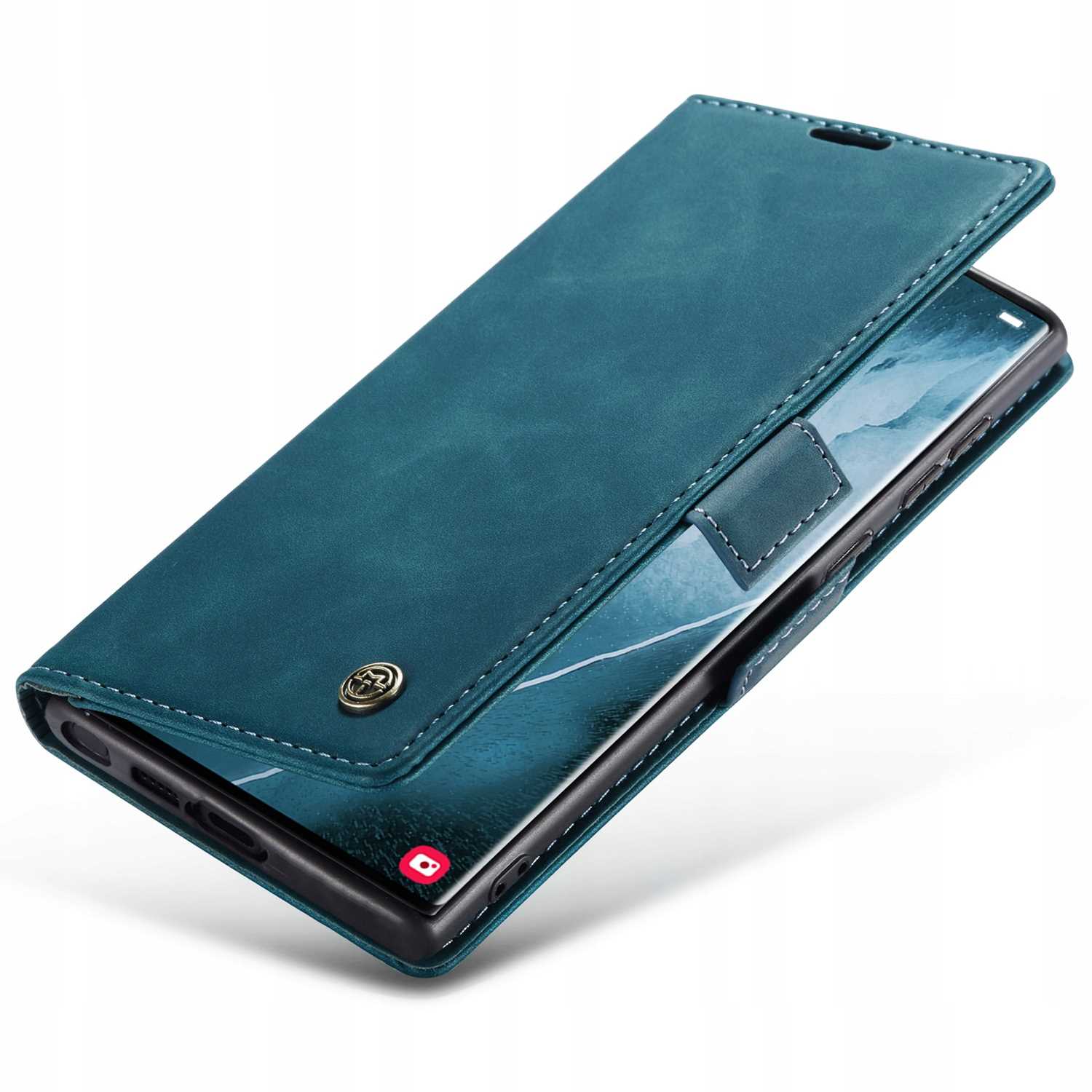 Husa din piele cu clapa pentru Samsung Galaxy S23 Ultra, Spacecase Wallet buzunare pentru carduri si bani, piele ecologica eleganta, piele de caprioara, inchidere magnetica, rezistenta la socuri, eleganta, albastru clasic