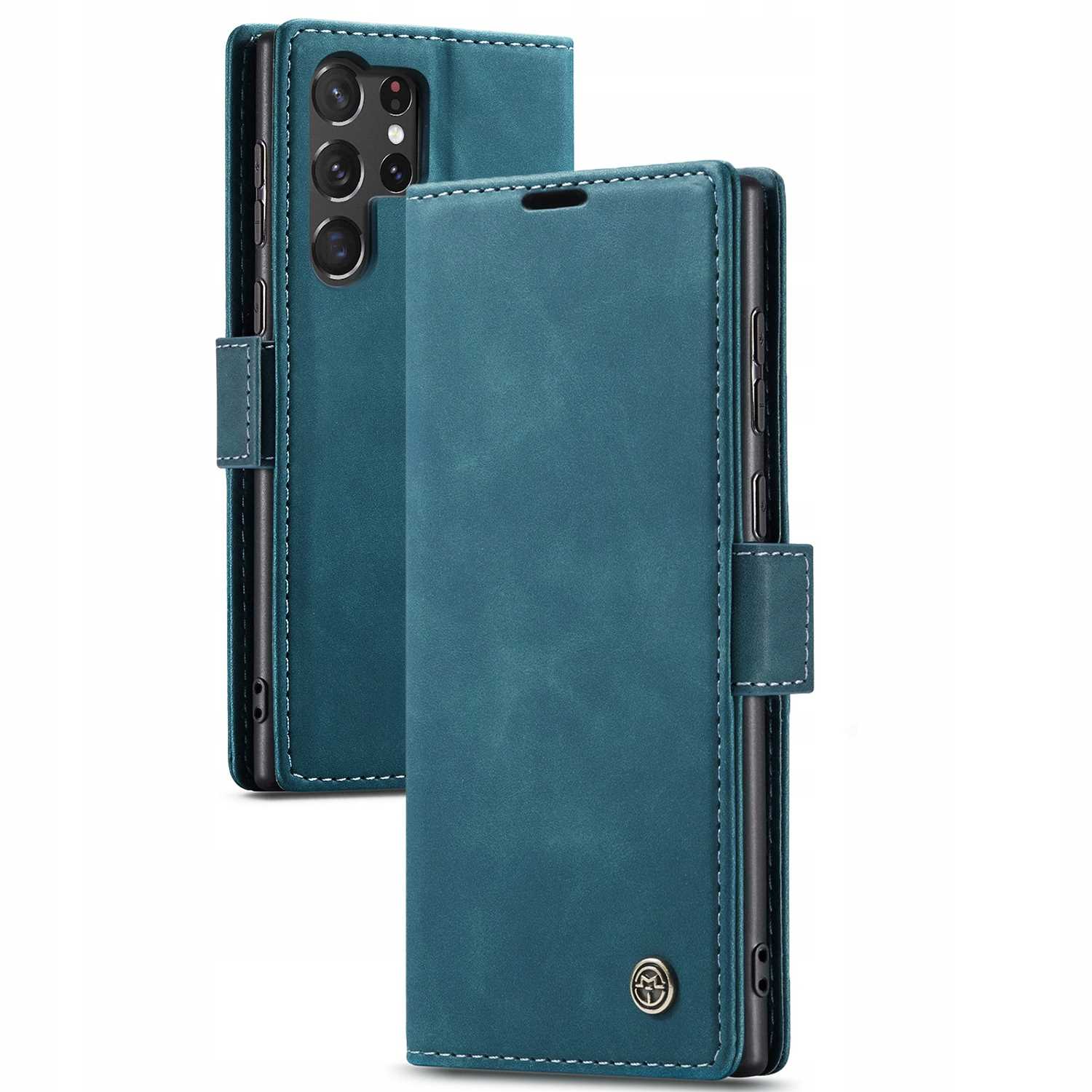 Husa din piele cu clapa pentru Samsung Galaxy S23 Ultra, Spacecase Wallet buzunare pentru carduri si bani, piele ecologica eleganta, piele de caprioara, inchidere magnetica, rezistenta la socuri, eleganta, albastru clasic