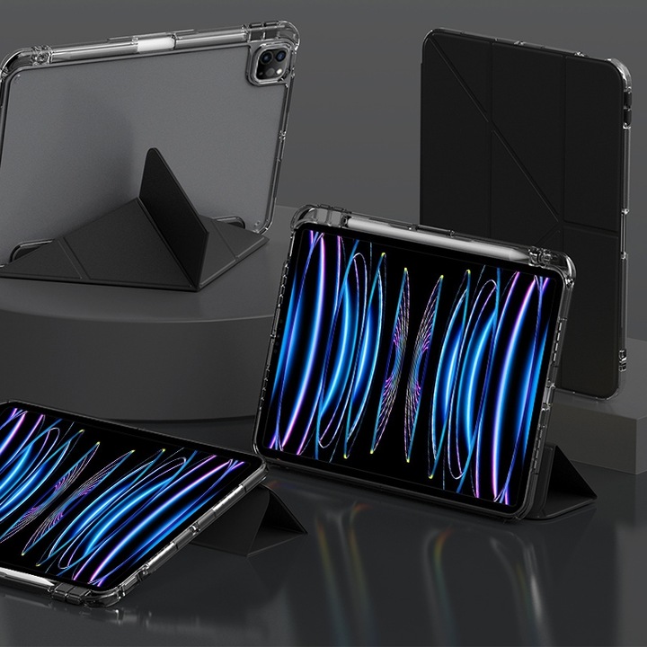 iPad Air 13-mal kompatibilis táblagép tok, automatikus elalvás/ébresztés, állítható állvány, fekete