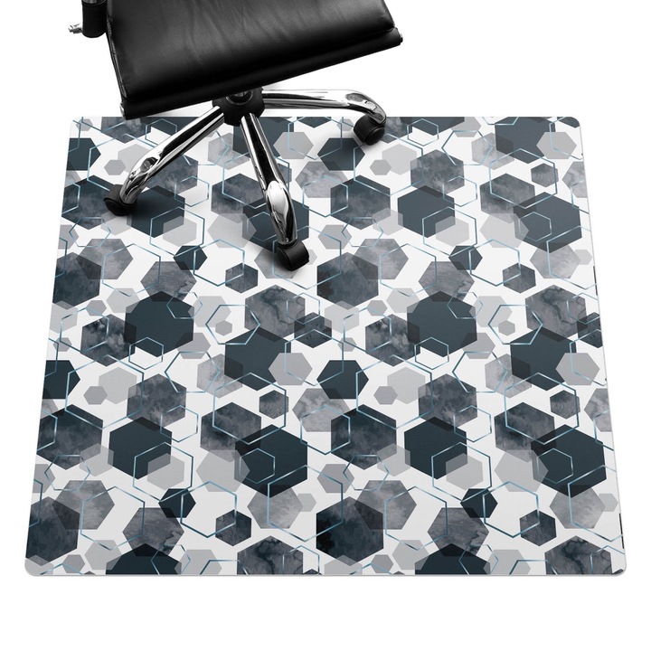 Covoras pentru protectie pardosea, Wallfluent, Hexagoane geometrice, Gri, 100x100 cm, 010250310050100033431