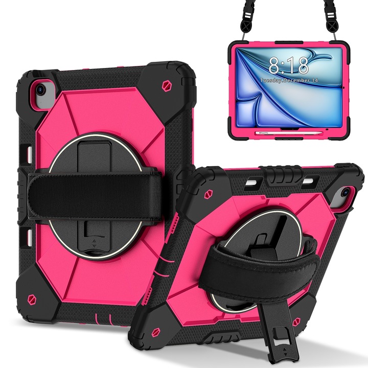 Husa tableta compatibila cu iPad Air 13, Hybrid Silicone/PC, Robot, Negru/Rosu