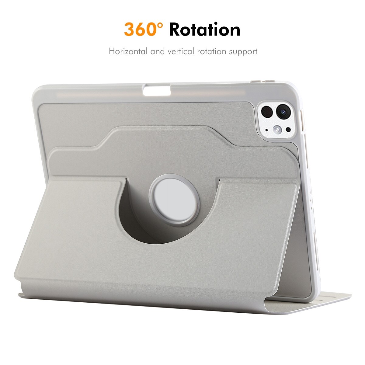 Husa tableta compatibila cu iPad Air 11, Rotatie 360°, Piele TPU, Slot pentru pix, Bej)