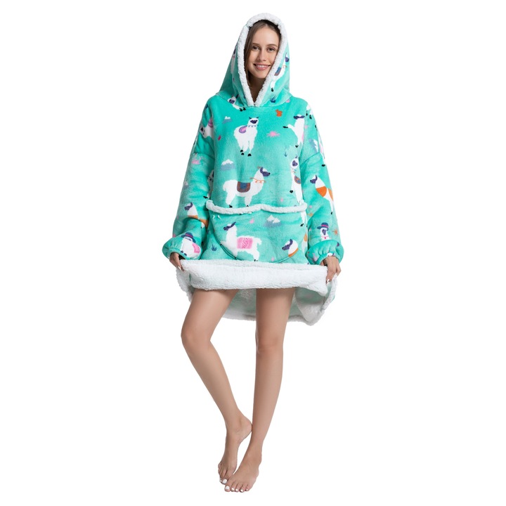 TillyBilly pulóver takaró ujjal, kapucnival és zsebekkel, kapucnis pulcsi, ultra puha, könnyű és meleg, sarki szőrös, ALPAKA modell