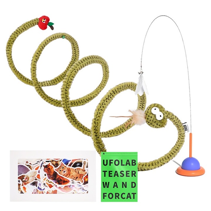 Set de Tunel Jucarie Serpant de Padure – Tunel, baston de agitatie cu suport cu aspiratie, 50 de autocolante reale de pisici