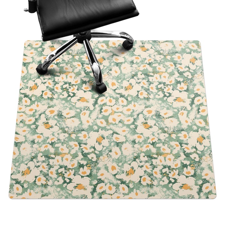 Covoras pentru protectie podea, Wallfluent, Model retro floral, Verde, 100x100 cm, 010250310050100033495