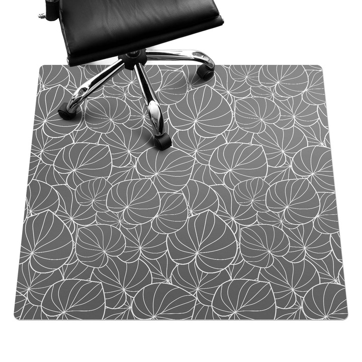 Padlóvédő székalátét, Wallfluent, Levelek absztrakcióban, Szürke, 100x100 cm, 010250310050100033449