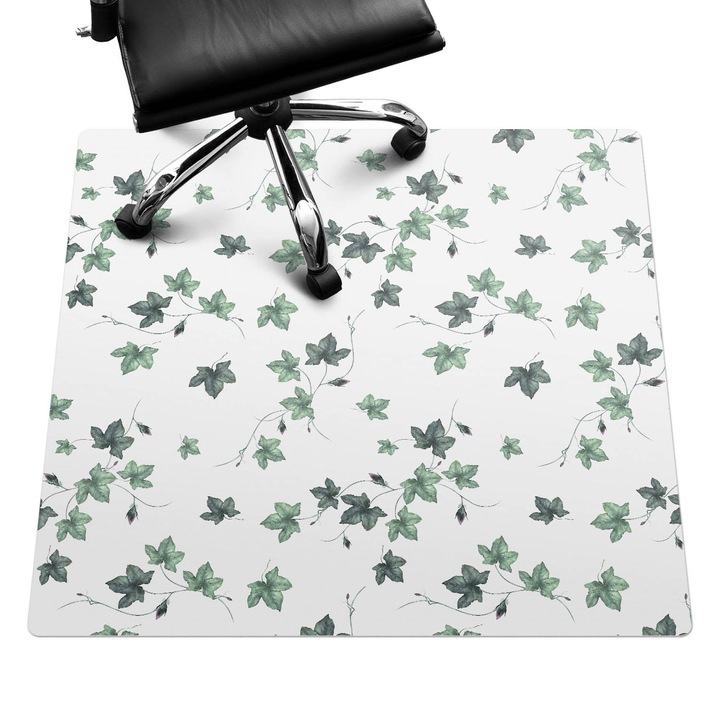 Irodai szék szőnyeg, Wallfluent, Ivy levelek fehér, Zöld, 100x100 cm, 010250310050100033423