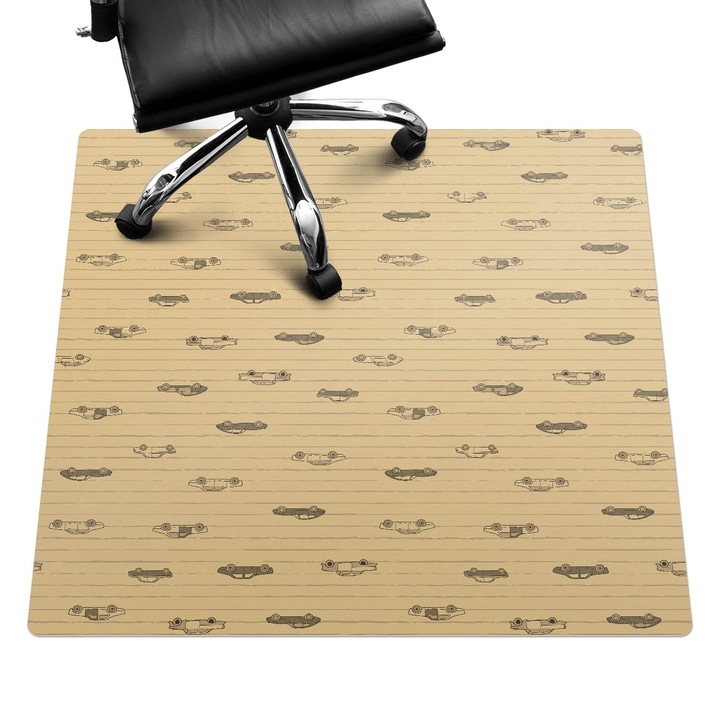 Íróasztal szék alátét, Wallfluent, Retro repülőgépek minta, Bézs, 100x100 cm, 010250310050100033516