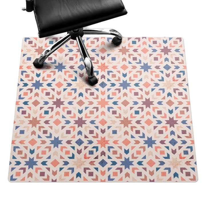 Covoras pentru protectie pardosea, Wallfluent, Model retro geometric, Roz, 100x100 cm, 010250310050100033487