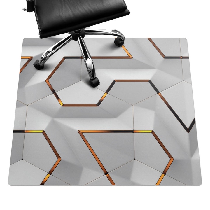 Irodai szék szőnyeg, Wallfluent, Geometrikus hatszögek, Fehér, 100x100 cm, 010250310050100056595