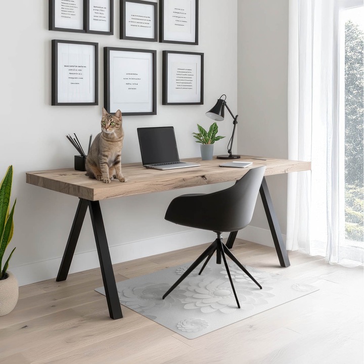 Protectie podea scaun birou, Wallfluent, Spirale florale, Alb, 100x100 cm, 010250310050100056587