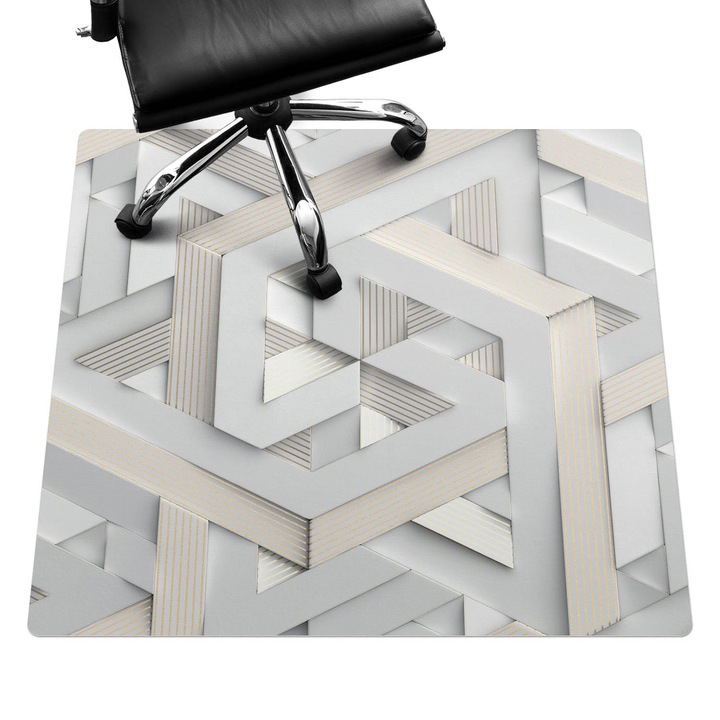 Szék alátét szőnyeg, Wallfluent, Geometrikus szövés, Szürke, 100x100 cm, 010250310050100033993