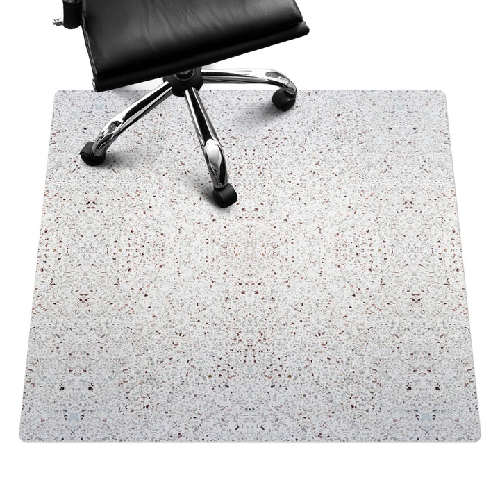 Íróasztal szék alátét, Wallfluent, Szimmetrikus terrazzo, Fehér, 100x100 cm, 010250310050100057088