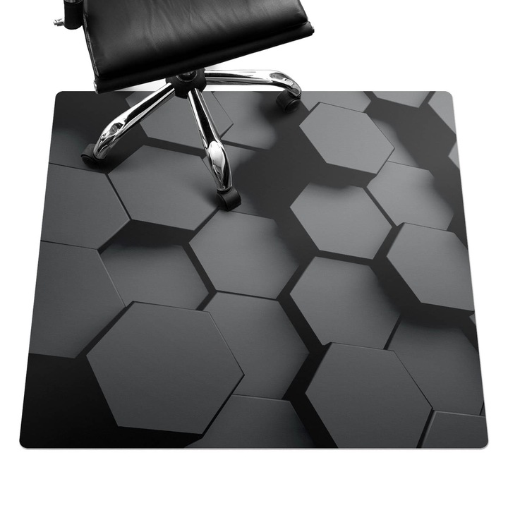 Padlóvédő székalátét, Wallfluent, Geometrikus hatszögek, Fekete, 100x100 cm, 010250310050100033995