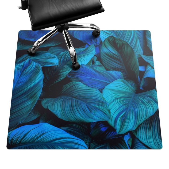 Protectie podea birou, Wallfluent, Frunze tropicale, Turcoaz, 100x100 cm, 010250310050100049174