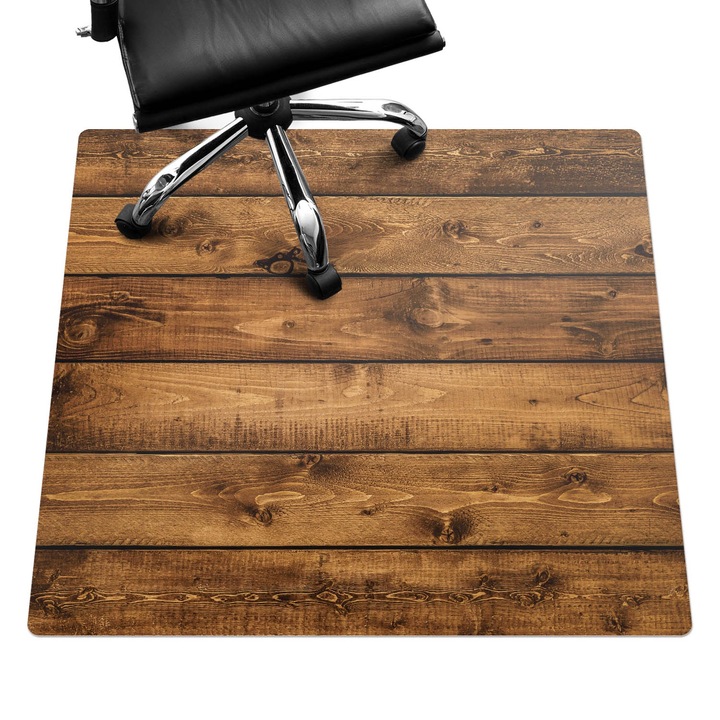Irodai szék szőnyeg, Wallfluent, Rusztikus fa táblák, Barna, 100x100 cm, 010250310050100057131