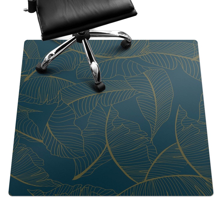 Covoras pentru protectie pardosea, Wallfluent, Frunze pe un fundal intunecat, Bleumarin, 100x100 cm, 010250310050100057146