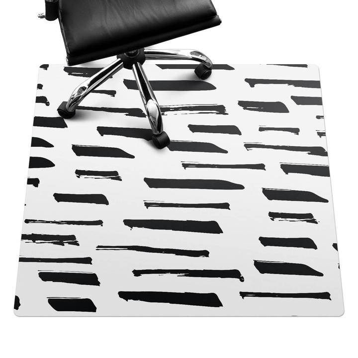 Íróasztal szék alátét, Wallfluent, Ecsetvonalak, Fekete és fehér, 100x100 cm, 010250310050100057201