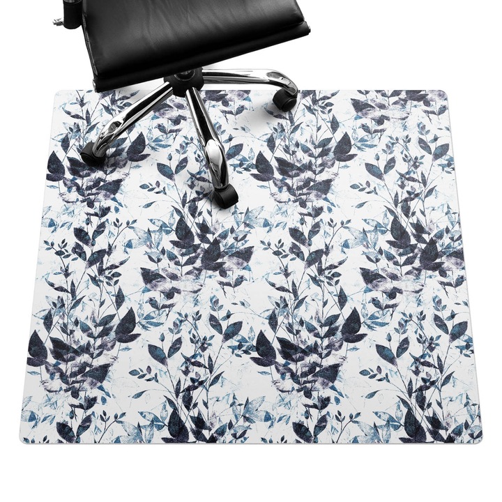 Szék alátét szőnyeg, Wallfluent, Vintage virágmintás, Fekete és fehér, 100x100 cm, 010250310050100057245