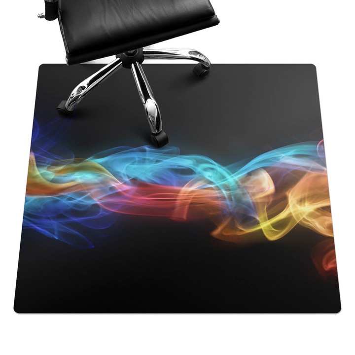 Padlóvédő székalátét, Wallfluent, Színes füsthullámok, Fekete, 100x100 cm, 010250310050100075083